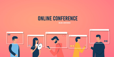 Video conference call. Online webinar. Vector illustration