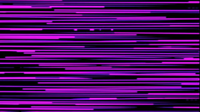 Seamless loop of 2D animation of glowing horizontal lines streaming across the screen. Neon seamless loop abstract background.