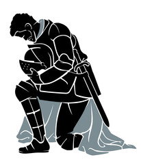 Knight Kneeling, Medieval Armor Silhouette
