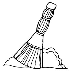 Broom for cleaning. Vector illustration of a broom and dust. Hand drawn broom.