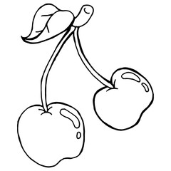 Cherry icon. Vector illustration of a sprig of cherries isolated on white background. Hand drawn cherry berry.