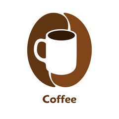 Logotipo con texto Coffee con taza en grano de café en color marrón