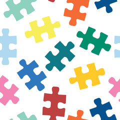 Puzzle pieces seamless vector pattern. Repeating background for fabric, kids wear, childrens decor.