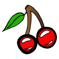 Cherry icon. Vector illustration of a sprig of cherries isolated on white background. Hand drawn cherry berry.