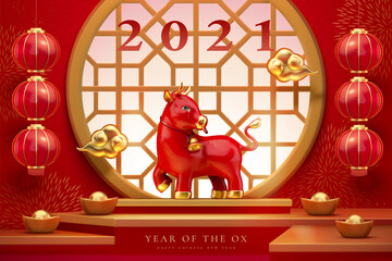 Red cattle stands aside ingots