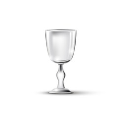Empty crystal wineglass or goblet. Shiny clean realistic glassware utensil for alcoholic beverages vector illustration. Fragile classic tableware isolated on white background