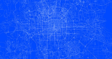 Blueprint of Beijing city of China, One Color Map, color change, Artprint