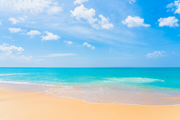 Beautiful tropical beach sea ocean with white cloud and blue sky - 392205104