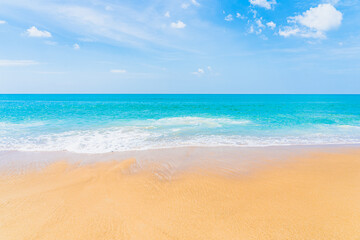Beautiful tropical beach sea ocean with white cloud and blue sky
