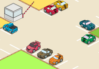 Cars in different colors and models in the parking lot.