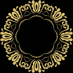 Oriental vector pattern with arabesques and floral elements. Traditional black and golden round classic ornament. Vintage pattern with arabesques