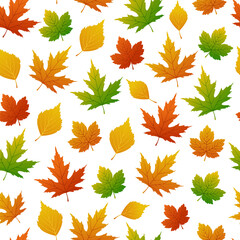 Fototapeta premium Autumn leaves seamless pattern illustration. 