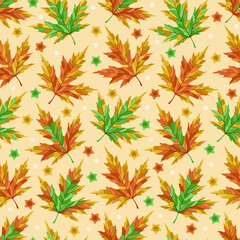 Fototapeta premium Autumn leaves seamless pattern illustration. 