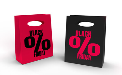 Paper shopping bag  for BLACK, FRIDAY on white isolatej background.