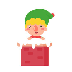 A cartoon elf emerged from a chimney on the roof on Christmas Day.