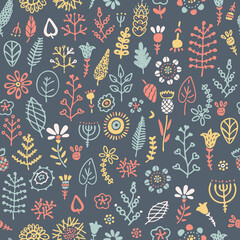 Floral pattern in scandinavian style on dark