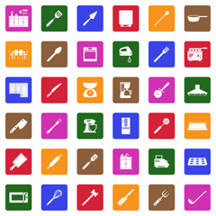 Kitchen Icons. White Flat Design In Square. Vector Illustration.
