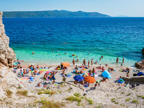 BRSE&Auml;, CROATIA - Aug 26, 2017: A breathtaking shot of Brsec beach on the eastern coast of Istria, Croatia