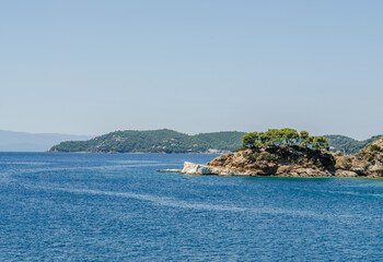 Naklejka premium Evia island, Greece - June 28. 2020: Panorama of the tourist island of Skiathos in Greece