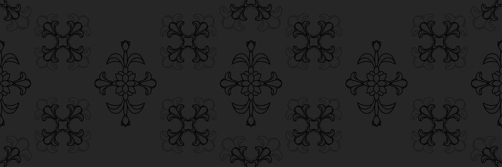 Black floral damsk onament seamless patternon color background. Design for fabric, apparel textile, book, interior, wallpaper