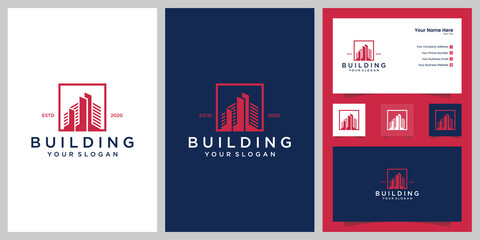 Modern building logos with line style and business card inspiration