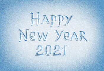 Happy New Year! Background of fresh snow texture in blue tone. High resolution product, top view
