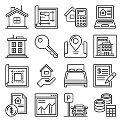Real Estate and House Seaching Icons Set. Vector