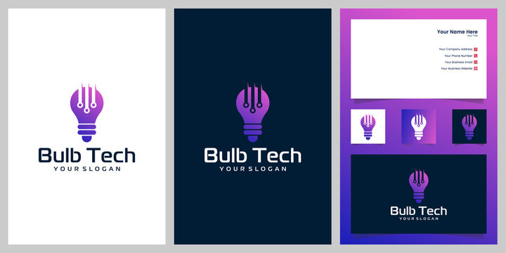 modern tech bulb logo and business card