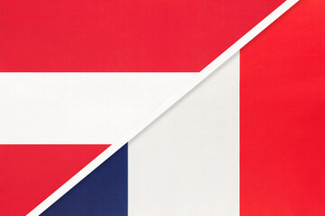 Austria and France or French Republic, symbol of national flags from textile.