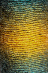 The multicolored yarn used for knitting clothes