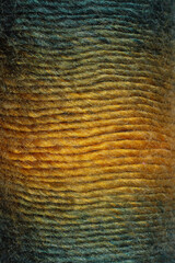 The multicolored yarn used for knitting clothes