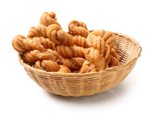 Chinese fried dough twist on white background