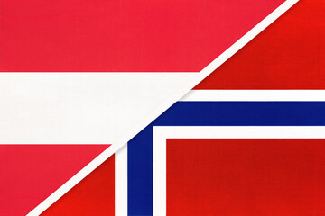 Austria and Norway, symbol of national flags from textile.