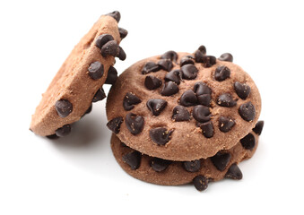 Cookies with chocolate drops isolated on white background 