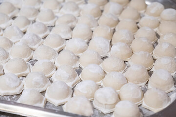 Raw dumplings. Pelmeni. Closeup