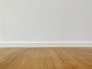 Teak wood floor and white walls. Interior and background concept.