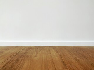 Teak wood floor and white walls. Interior and background concept.