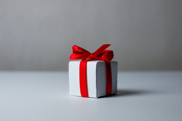 White gifts with red ribbons. Set of gift box isolated on white background.Christmas gift boxes on white background. Merry Christmas and Happy Holidays greeting card, frame, banner. New Year. panorama