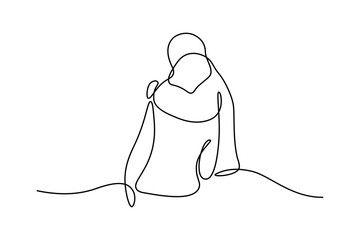 People embracing in continuous line art drawing style. One person giving the shoulder to another. Support and backing. Minimalist black linear sketch isolated on white background. Vector illustration