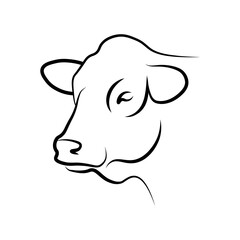 Cow head black line sketch isolated on white background. Vector illustration