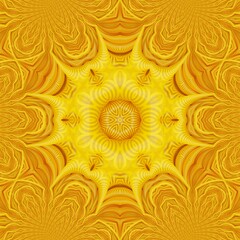 patterns and hexagonal floral fantasy design by reflection of vivid yellow coloured industrial hose
