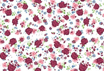 seamless pattern with flowers on white background.