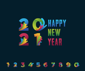 2021 happy new year with set of number templates