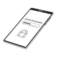 Enter password concept on mobile phone screen in isometric projection isolated on white. Smartphone with a password field and asterisks. Vector illustration.
