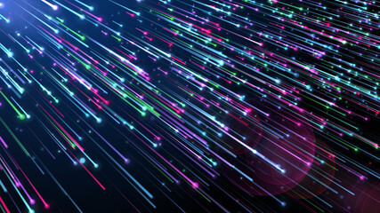 Abstract Sweet Colorful Glowing Light Beam Dots And Lines of Aqua Rays With Optical Flare Background