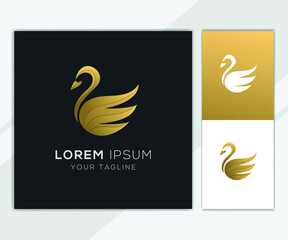 Gold swan abstract logo set template