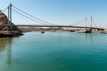 Fototapeta na wymiar View of Khor Al Batah suspension bridge in Sur, Sultanate of Oman