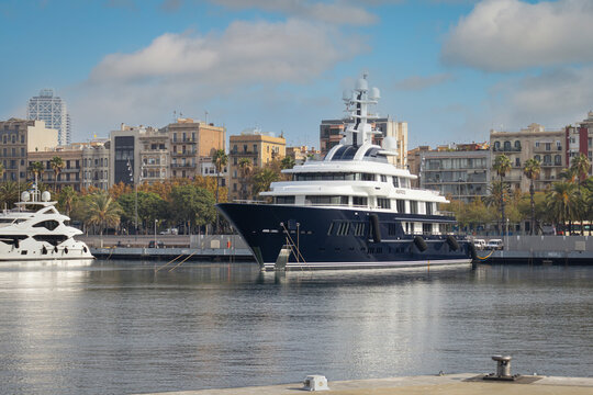BARCELONA, SPAIN-NOVEMBER 3, 2020: Personal yacht "Albatross" owned by Majid Al Futtaim (Dubai) in the port of Barcelona.