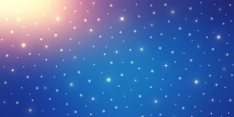 Golden shine and lights on deep blue magic sky abstract illustration. Fantasy night background.