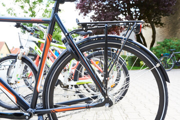 Fototapeta premium Bicycle parking facilities at a school building